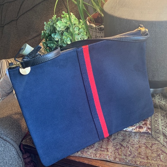 Authentic CLARE V Suede leather/leather strap zip top clutch/Crossbody - Picture 6 of 15